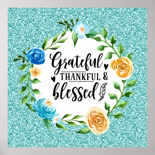 Affiche Gratuit Gratuit Merci Bienheureux Aquarelle Floral (Devant)