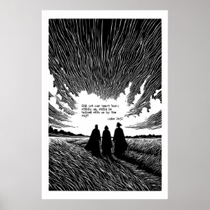 Affiche Gravure d'art du chemin d'Emmaüs Luc 24 32 Écritur