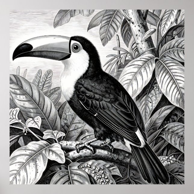 Affiche Gravure de feuillage de jungle de toucans (Devant)