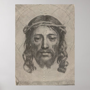 Affiche Gravure du visage du Christ de Claude Mellan en 16