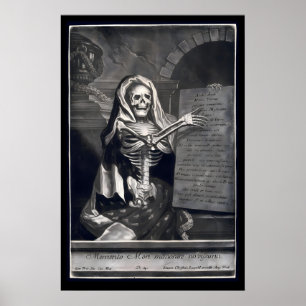 Affiche Gravure mezzotinte de squelette gothique du XVIIIe