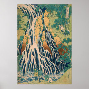 Affiche Gravure sur bois vintage de la cascade de Kirifuri