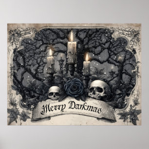Affiche Gravure vintage d'une scène de Noël gothique