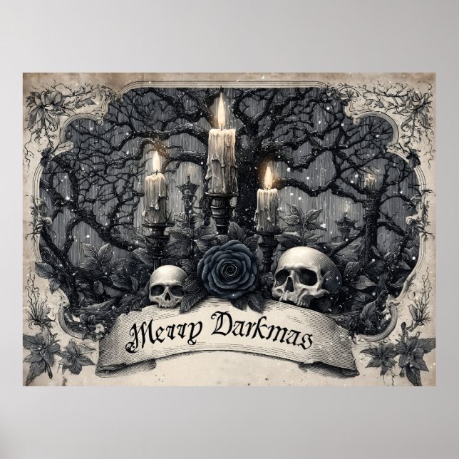 Affiche Gravure vintage d'une scène de Noël gothique (Devant)