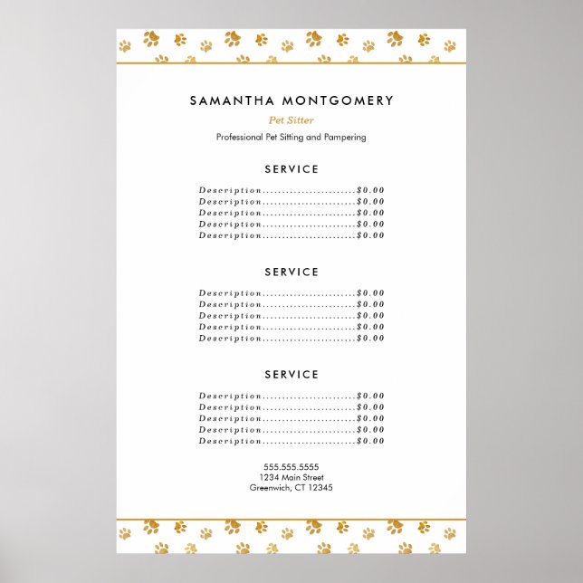 Affiche Gravures de patte dorées Services de gardiennage d (Devant)