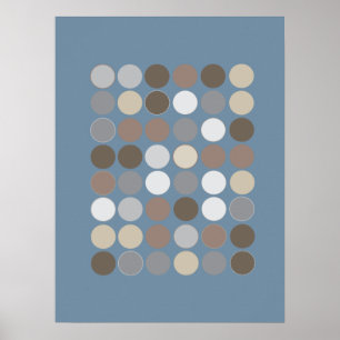 Affiche Gray & Brown Circles w/Slate Blue Pattern Modern