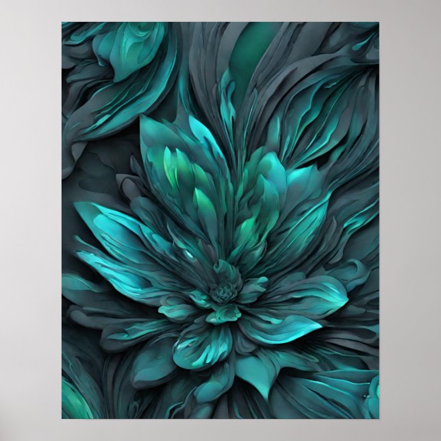 AFFICHE GRAY FLEURS TURQUOISES (Devant)