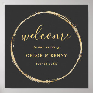 Affiche Gray & Gold Rustic Gold Circle Mariage Bienvenue