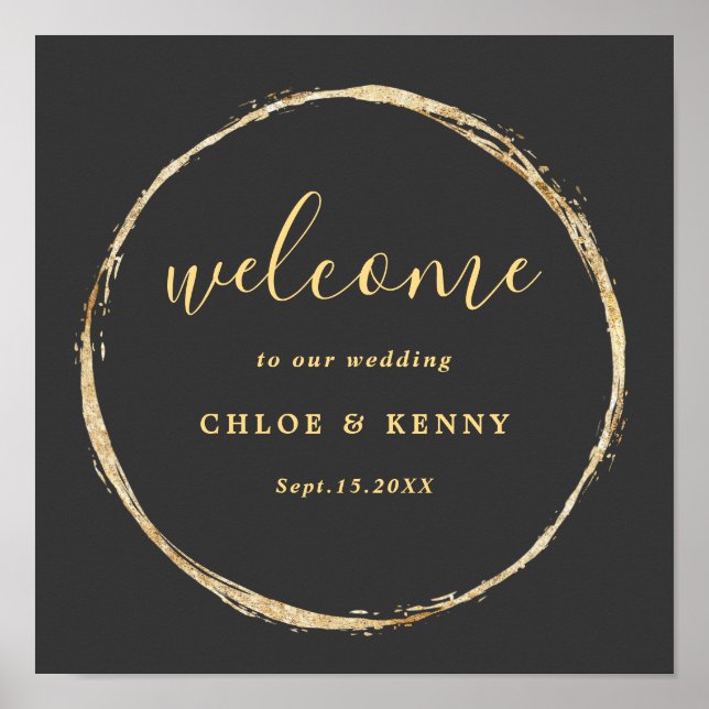 Affiche Gray & Gold Rustic Gold Circle Mariage Bienvenue (Devant)