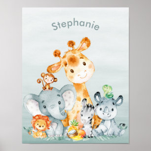 Affiche Gray Mint Watercolor Cute