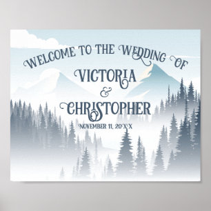 Affiche Gray Mountain Fog Forest Wilderness Mariage Yard