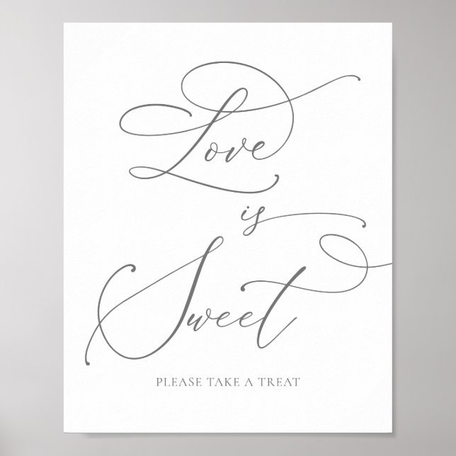 Affiche Gray Silver Minimalist Love is Sweet Dessert Bar (Devant)