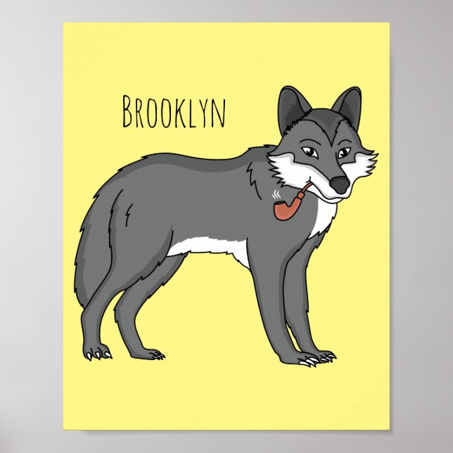 Affiche Gray wolf with pipe cartoon (Devant)