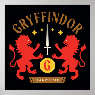Affiche GRAYFFINDOR™ Maison double Lion épée graphique