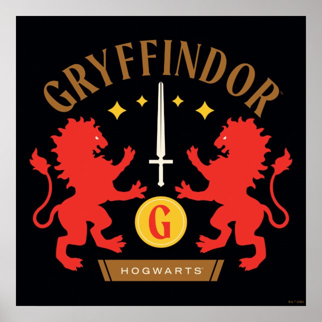 Affiche GRAYFFINDOR™ Maison double Lion épée graphique (Devant)