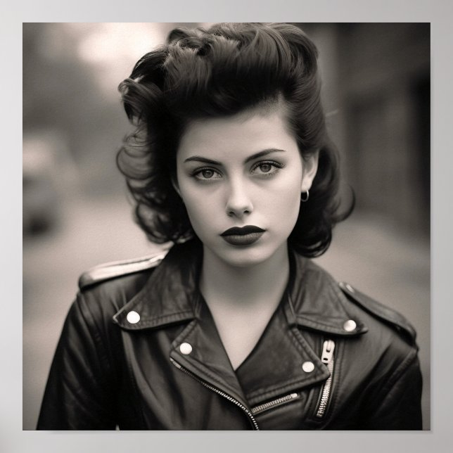 Affiche Greaser Punk Girl dans une veste en cuir (Devant)