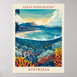 Affiche Great Barrie Reef Australie Vintage voyage artisti