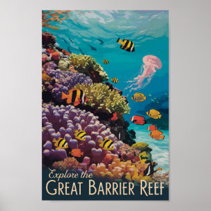 Affiche Great Barrie Reef Queensland Travel Art Vintage
