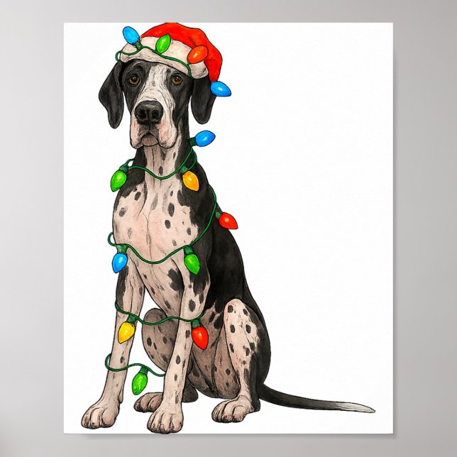 Affiche Great Dane Christmas Lights Dog Lover Xmas Pajama  (Devant)