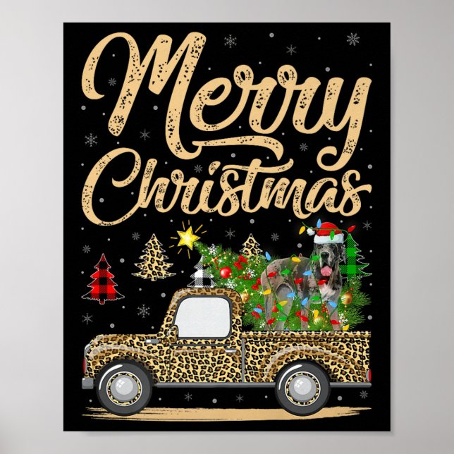 Affiche Great Dane Dog On Christmas Tree Leopard Truck Xma (Devant)