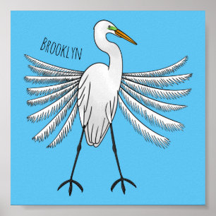 Affiche Great egret bird cartoon illustration 