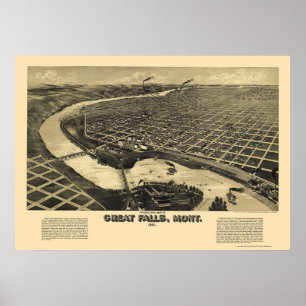 Affiche Great Falls, MT Panoramic Map - 1891