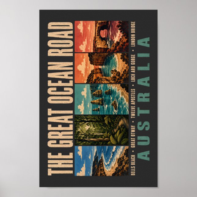 Affiche Great Ocean Road Australia Landmarks Illustration (Devant)