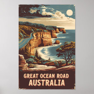 Affiche Great Ocean Road Australie Illustration Art Voyage