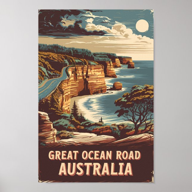 Affiche Great Ocean Road Australie Illustration Art Voyage (Devant)