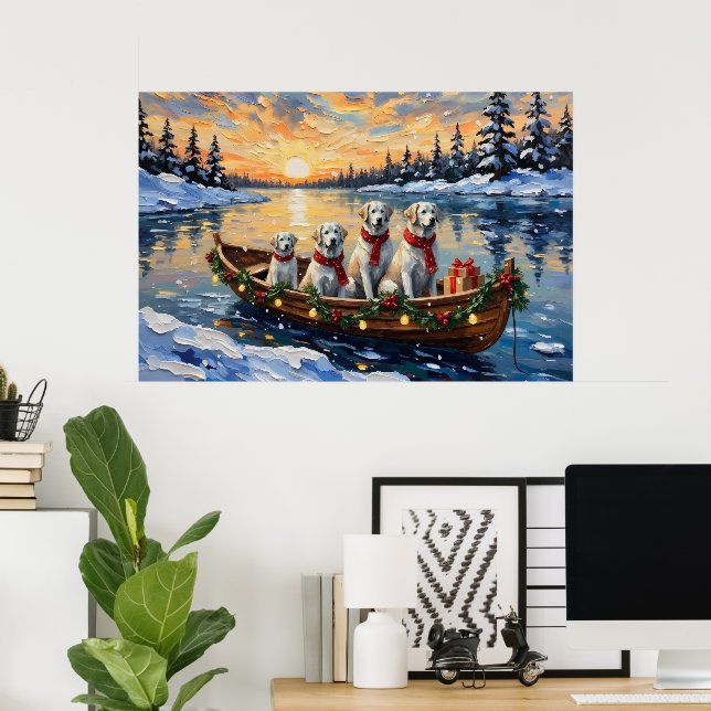 Affiche Great Pyrenees Christmas Boat Holiday (Bureau à domicile)