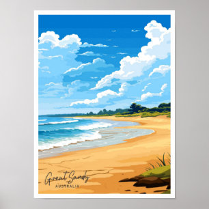 Affiche Great Sandy Australie Voyage illustration Vintage