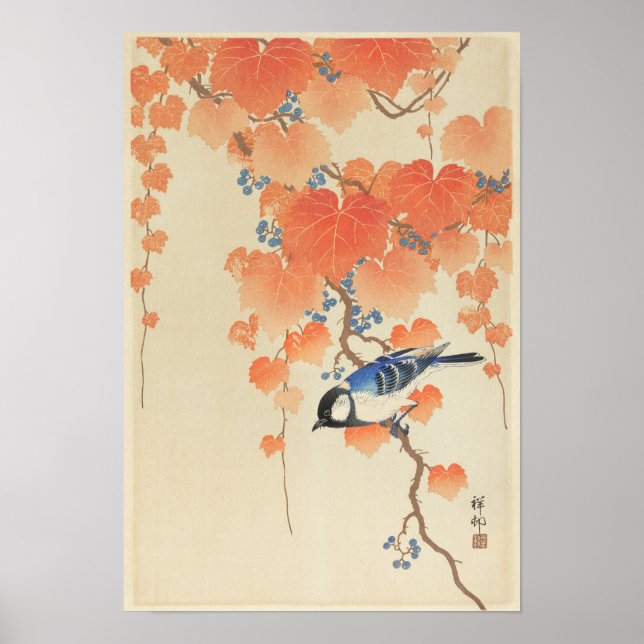 Affiche Great Tit sur Paulownia Branch par Ohara Koson (Devant)