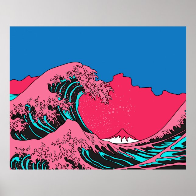 Affiche Great Wave in Vaporwave Pop Art style. View on the (Devant)