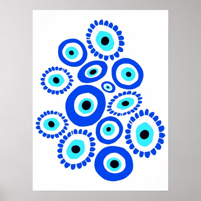 Affiche Grec Evil Eye Bleu et Blanc Graphique (Devant)