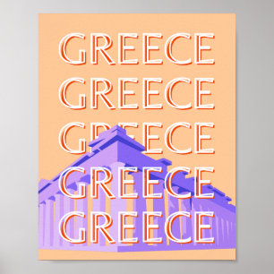 Affiche Grèce, Athènes Travel Art, Orange