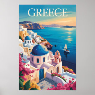 Affiche Grèce Illustration de voyage d'art vintage Santori