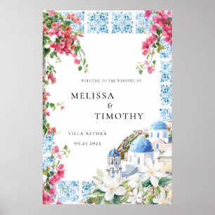 Affiche Grèce Méditerranée Carrelage Floral Mariage Bienve