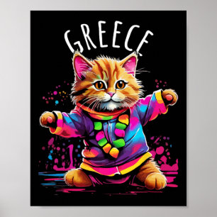 Affiche Grèce Quirky Funny mignon Danser Coloré Chat Desi