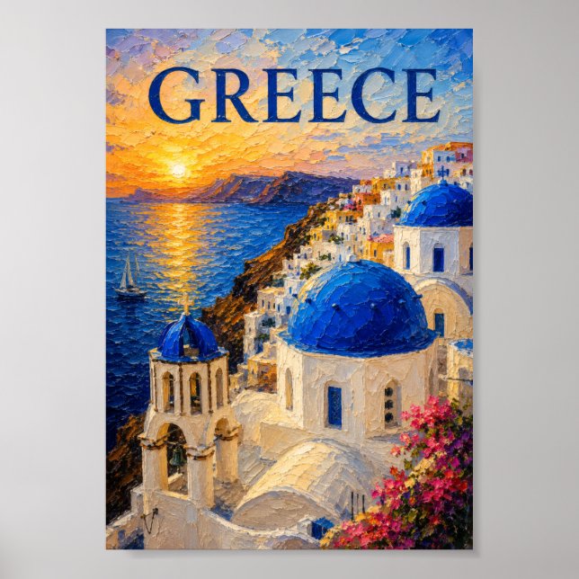 Affiche Grèce : Souvenir artistique du coucher de soleil r (Devant)