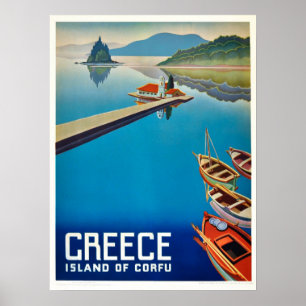 Affiche Grèce vintage Voyage sur l'île Corfou
