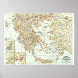 Affiche " Greece and the Aegean : 1958 detailed map ...