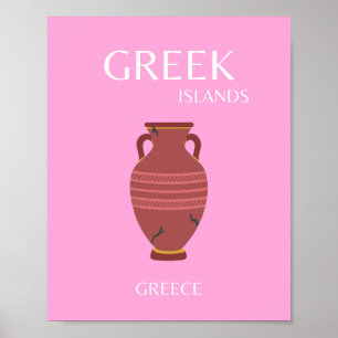 Affiche Greece, Travel Art, Preppy, Retro Art, Pink