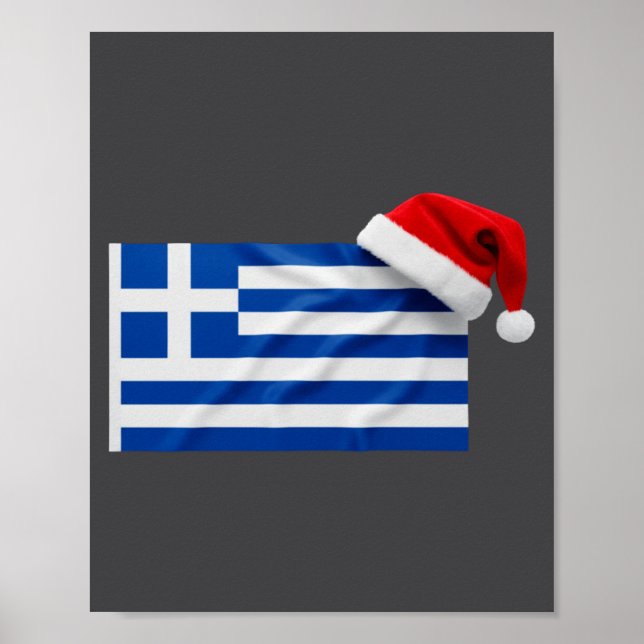 Affiche Greek Flag Santa Hat Funny Greece Christmas Holida (Devant)