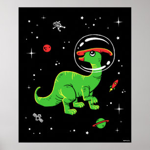 Affiche Green and Red Parasaurolophus Dinos In Space