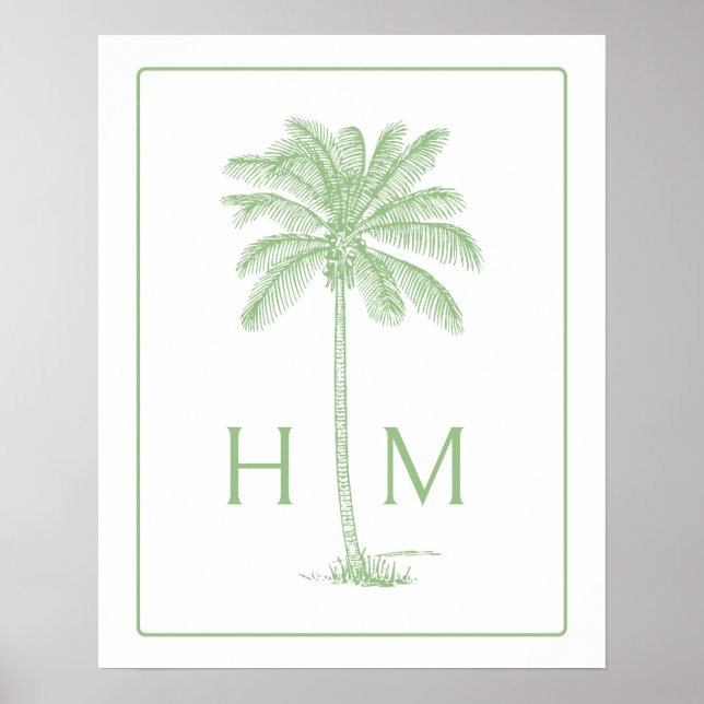 Affiche Green and White Palm Palmetto Tree Monogram (Devant)