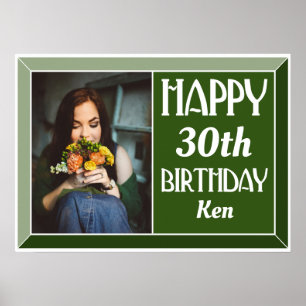 Affiche Green Art Deco 30th Birthday Photo