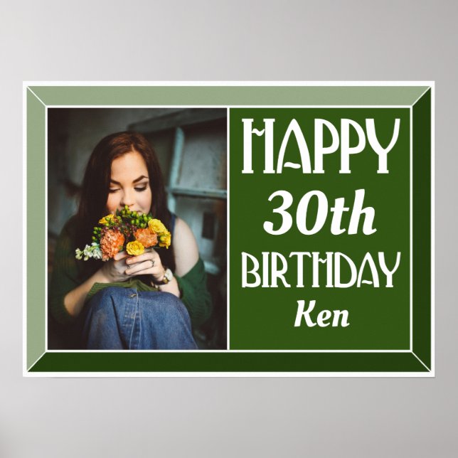 Affiche Green Art Deco 30th Birthday Photo (Devant)