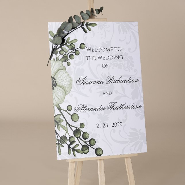 Affiche Green Berry Wreath Boho Mariage damassé Bienvenue (Créateur téléchargé)