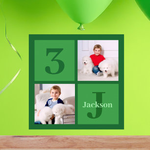 Affiche Green Birthday Photo Collage Parti personnalisé