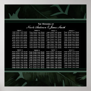 Affiche Green & Black Chic Tropical Leaves Seating Chart